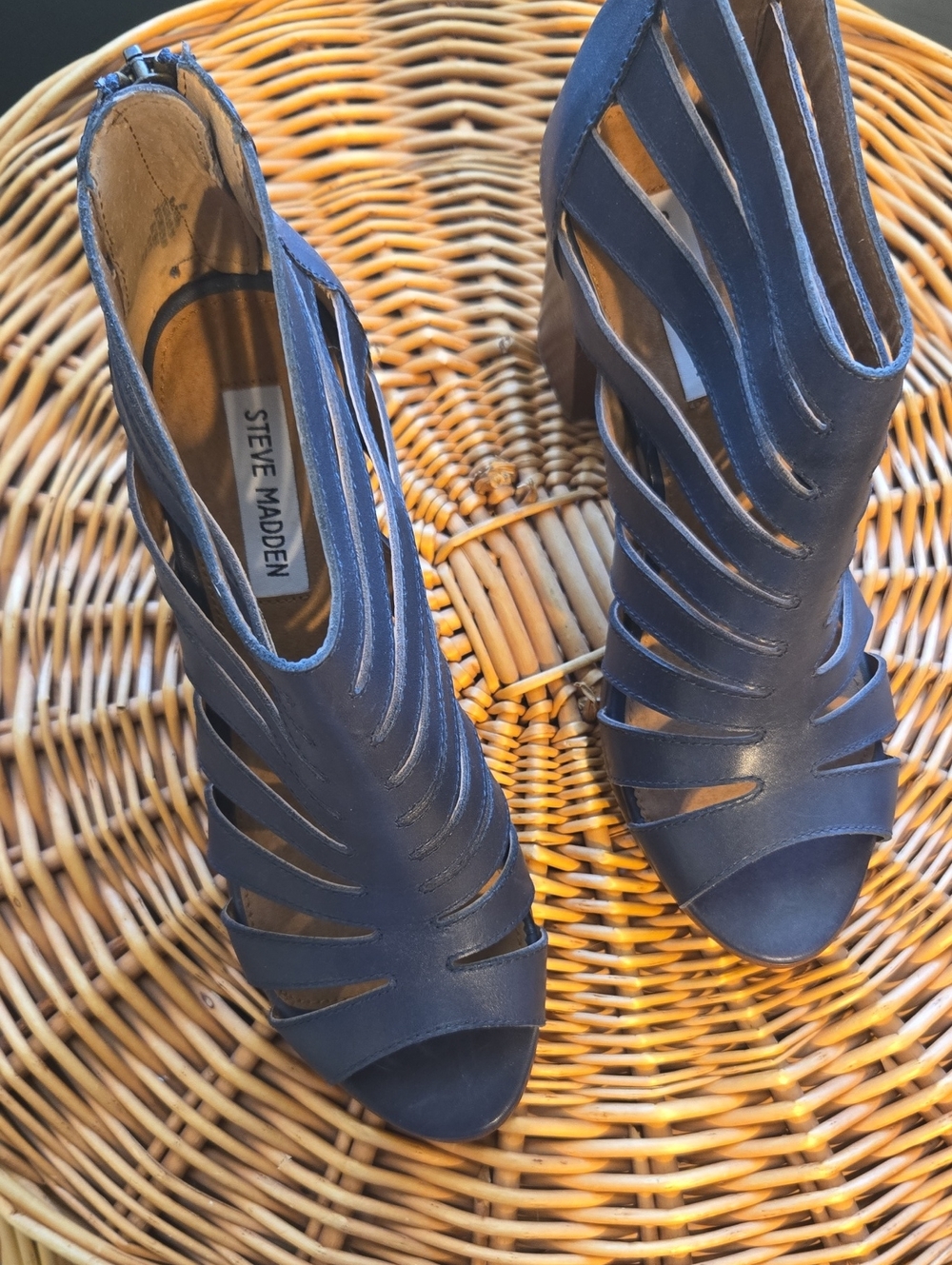 Steve Madden Navy Strappy Cutout Peep-Toe Heels